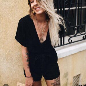 URBAN OUTFITTERS Black Linen Romper